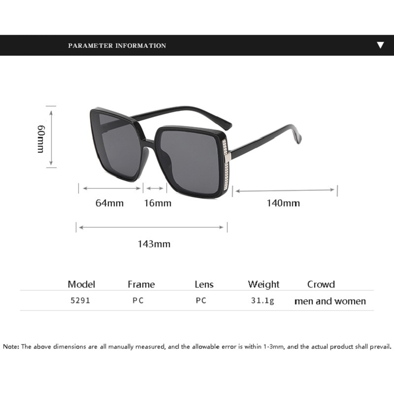 Kính Mát Gọng Vuông Lớn Chống Tia UV400 Thời Trang