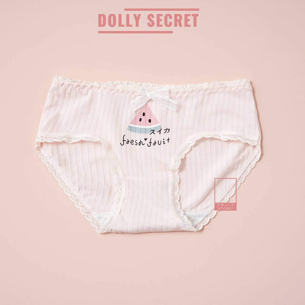 Quần lót nữ len tăm tone màu hồng trắng đáng yêu nâng mông họa tiết dưa hấu dễ thương DOLLY SECRET QL033