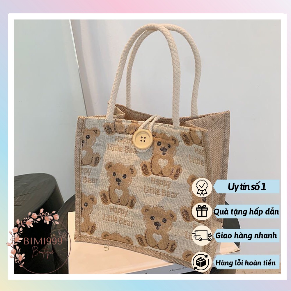 Túi Cói Gấu Hình Gấu Dệt 3D Siêu Tiện Dụng Túi Cói Nhập Trực Tiếp Tại Quảng Châu Du Lịch Đựng Đồ Đi Làm Đi Chơi B055