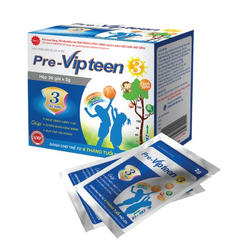 Pre-Vipteen 3 - Hỗ trợ phát triển chiều cao, trí não cho trẻ (Hộp 20 gói)