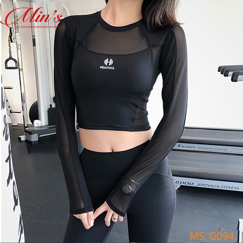 ck Áo GYM tay dài croptop lưới vai ôm cơ thể G094 MIN