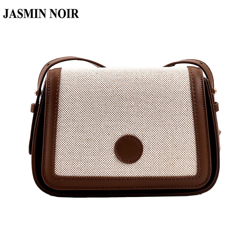 Túi Đeo JASMIN NOIR Chéo Bằng Da PU Và Vải Bạt Hình Yên Ngựa Cho Nữ