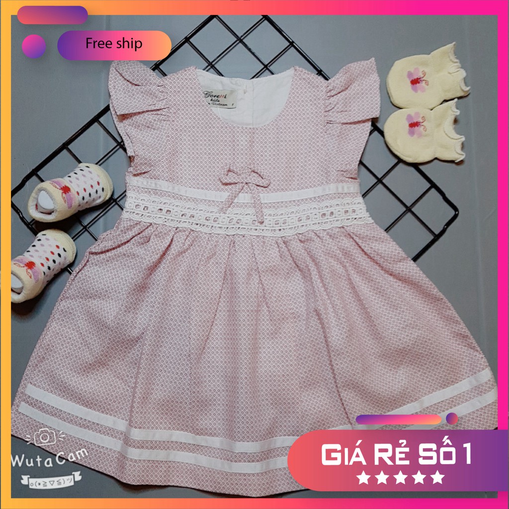 Váy Bé Gái 10-26Kg Sọc Hồng Thanh Lịch Thởi Trang Hàn Quốc cho Bé 1-8 Tuổi Vài Kate Cotton
