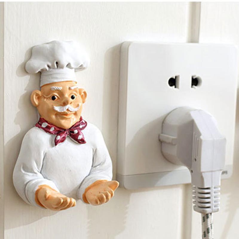 Móc Dán Tường Giữ Phích Cắm Kiểu Đầu Bếp Hoạt Hình Đáng Yêu Độc Đáo