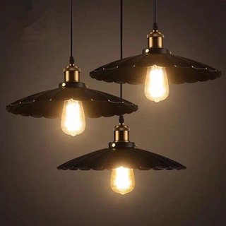 HL069 - Đèn thả đĩa đen - thả đĩa  tròn hoa đui đồng - đèn thả vintage - đèn trang trí quán cà phê đường kính chao 30cm