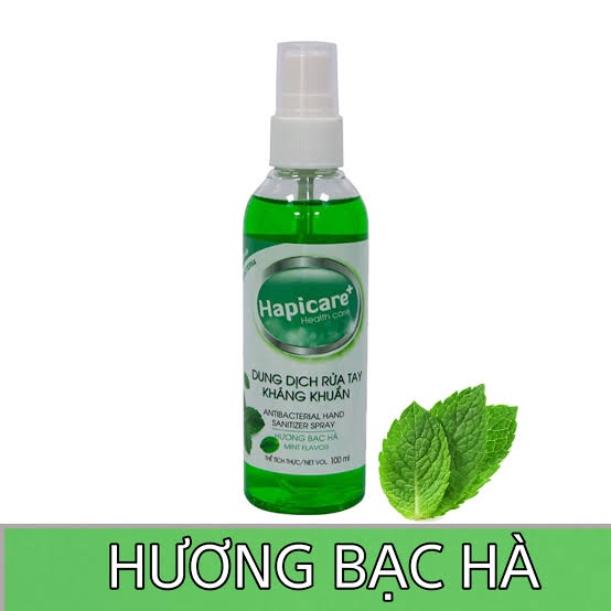 Dung Dịch Rửa tay Hapicare hương Trà xanh,Bạc hà (chai xịt mini 100ml và chai lớn xịt khuẩn 500ml) | BigBuy360 - bigbuy360.vn