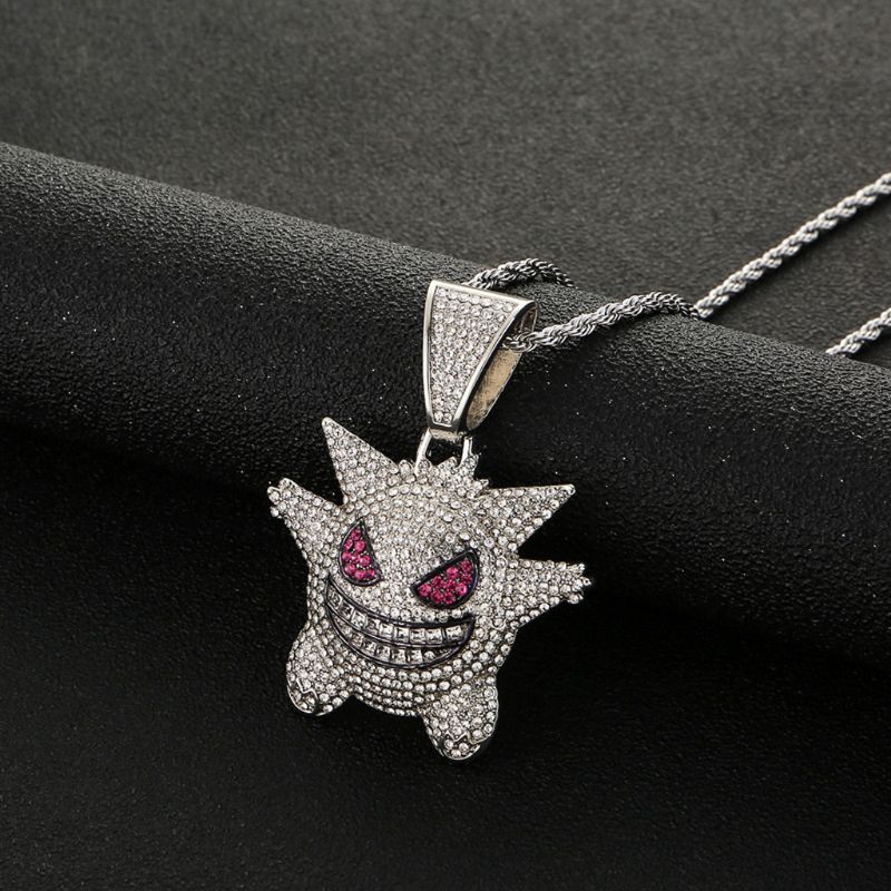 J❥ Jewelry Rock Punk Iced Out Shiny CZ Diamond Gengar Vampire Bull Pendant Necklace