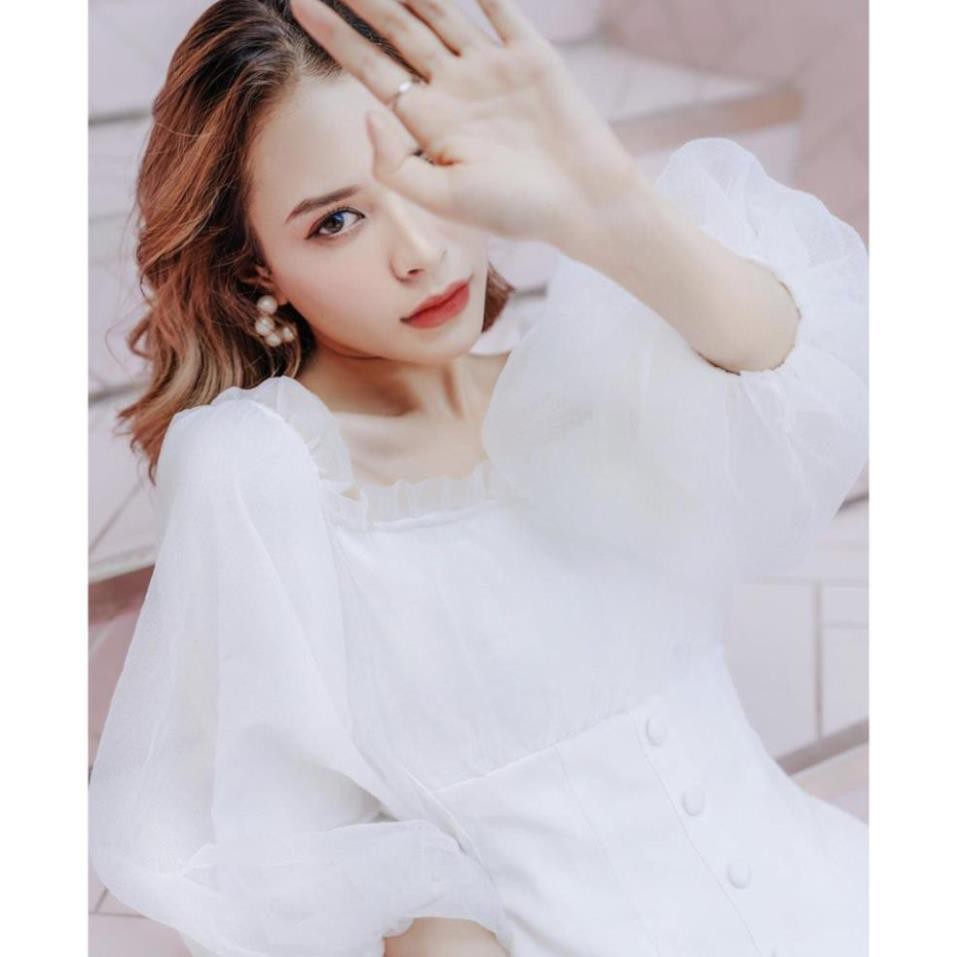 Đầm dự tiệc trễ vai nút bọc phối xốp | BigBuy360 - bigbuy360.vn