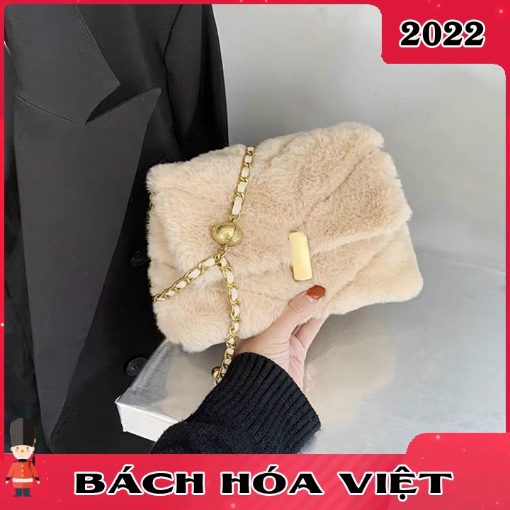 Túi Xách Nữ Lông Cừu, Túi Đeo Chéo Sang Chảnh Phối Xích Cơ Bản Siêu Xinh Mẫu k2 T053