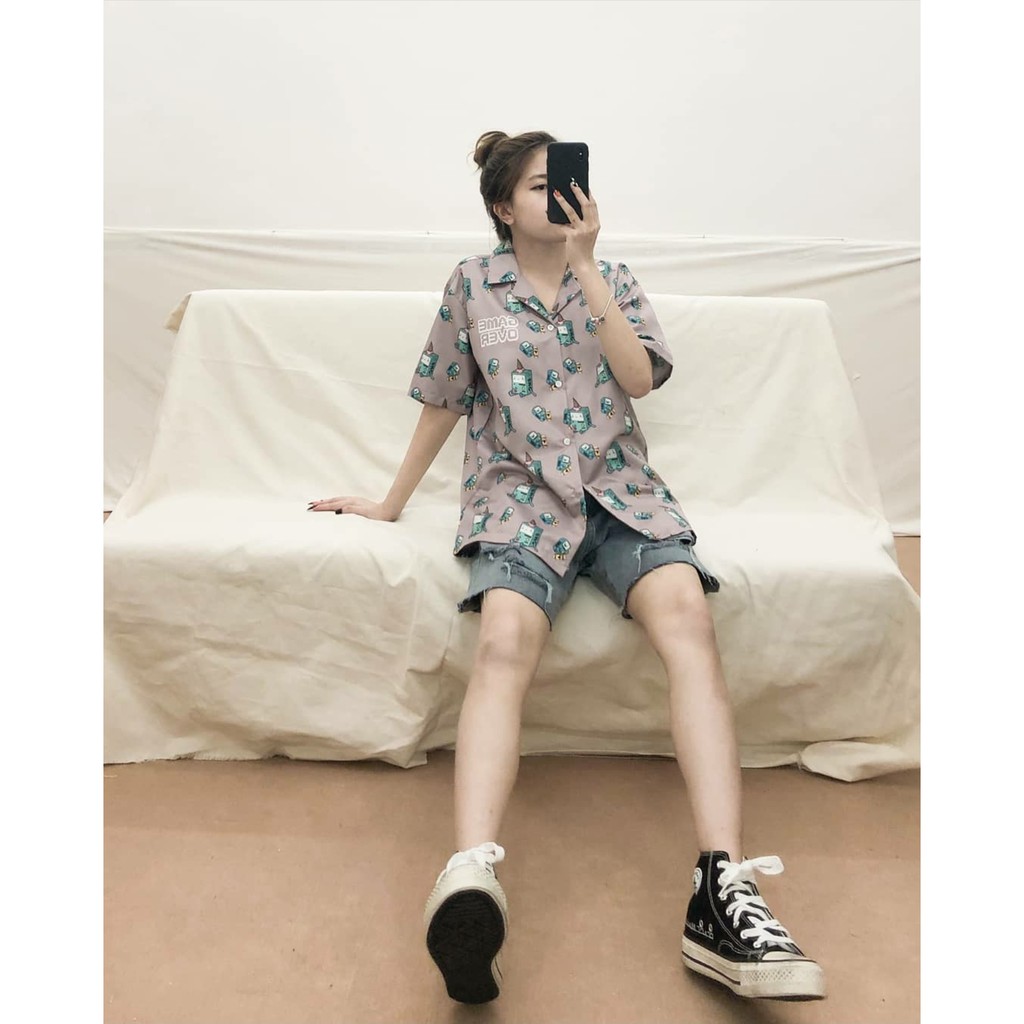 Áo Sơ Mi Tay Lỡ In Họa Tiết BMO SHIRT Unisex (Ảnh Thật) | BigBuy360 - bigbuy360.vn