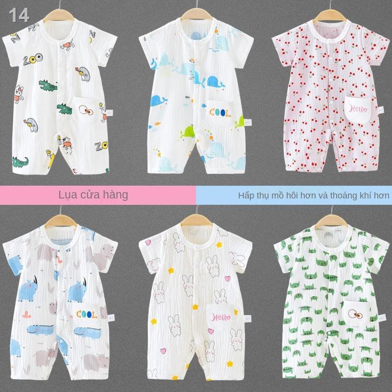 Cotton Seersucker Baby One-piece Mùa hè Áo khoác tay ngắn Romper Leo núi cho nam và nữ Quần trẻ sơ sinhN