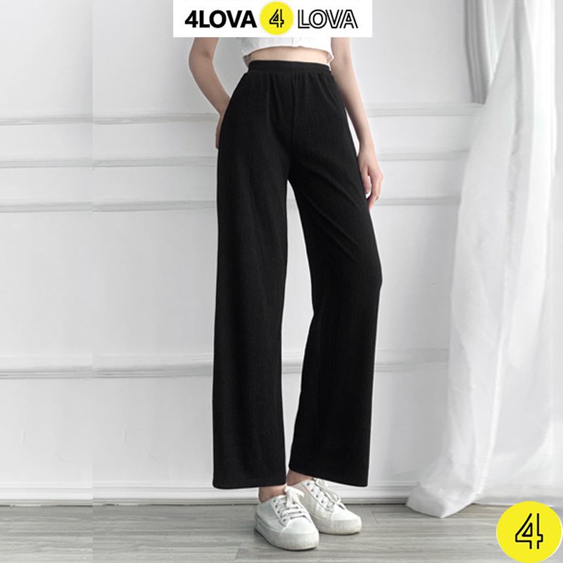 Quần ống rộng nữ 4LOVA vải len gân Thái cao cấp cạp cao co giãn kiểu culottes dáng thụng suông mềm mại EVA3