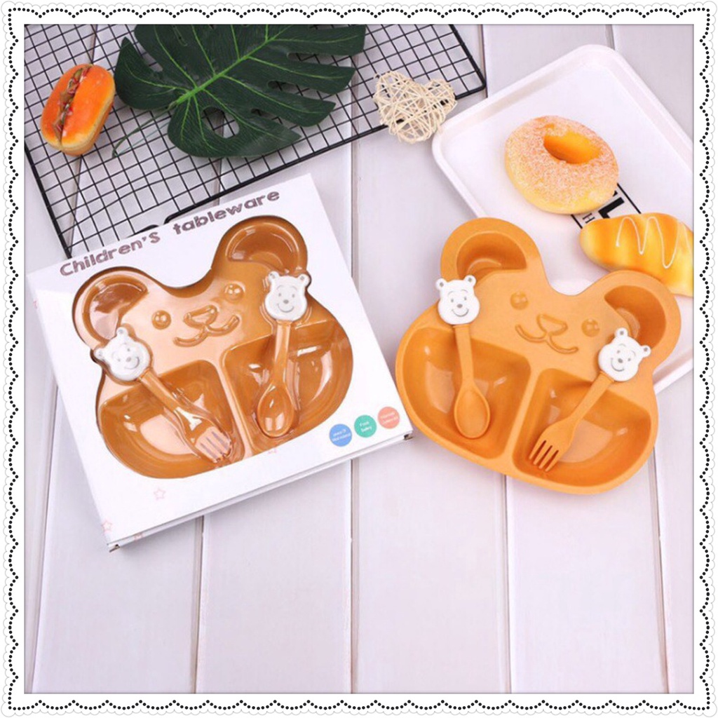 Khay ăn dặm lúa mạch 3 món Children cao cấp hình thú cho bé