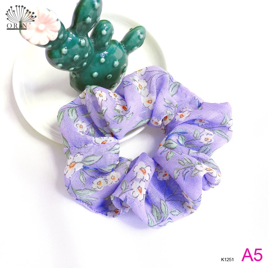 Dây buộc tóc, cột tóc vải scrunchies chiffon hoa phong cách vintage Orin K1251