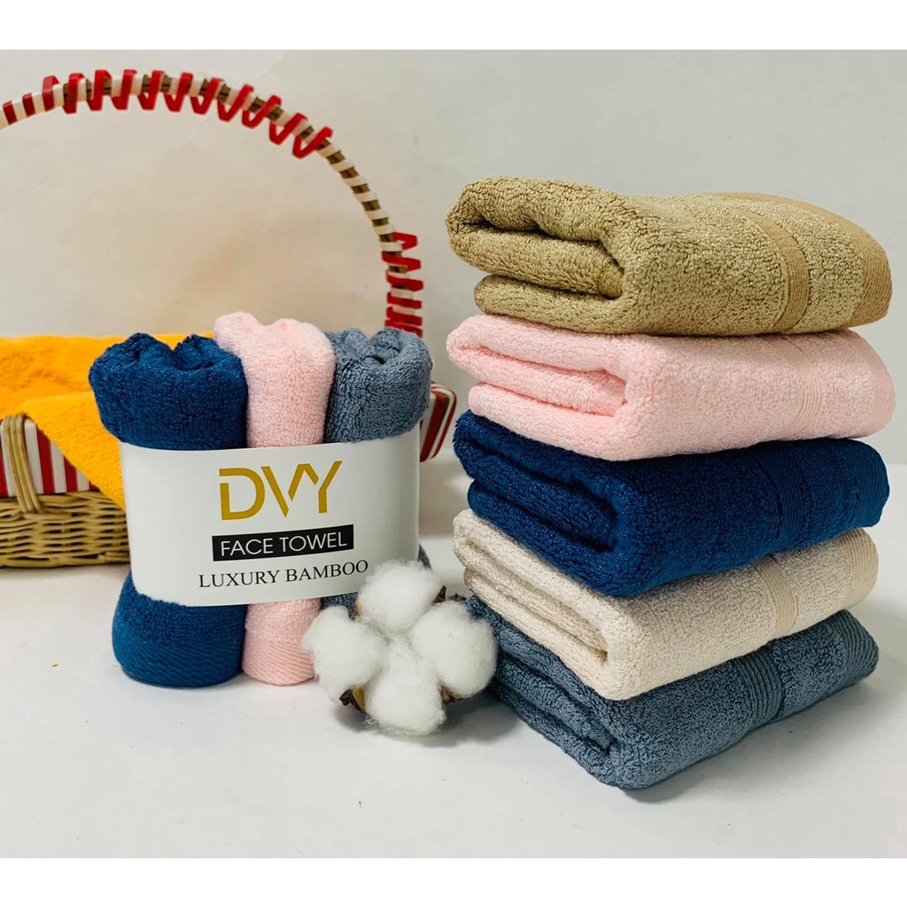 (Combo 5 ) Khăn mặt Sợi Tre Bamboo, Dày Dặn, Mềm Mại, Thấm Hút Nhanh, Ko Phai Màu