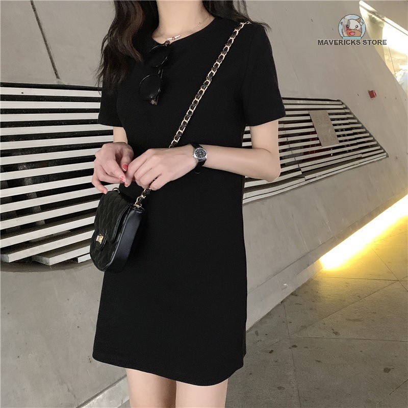 Đầm Thun Tay Ngắn Màu Sắc Đơn Giản Phong Cách Hàn Quốc Thời Trang Mùa Hè Cho Nữ