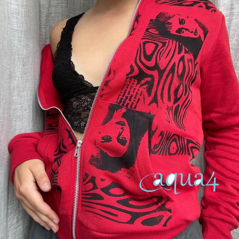 ANANA-Women Hip Hop Streetwear Hoodies Women Jacket Angel Dark Print Jacket Coat Goth Harajuku Y2k Clothes Punk Jacket