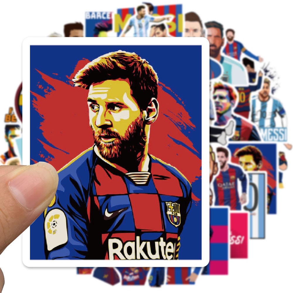 Set 50 hình dán trang trí chống thấm nước hình cầu thủ bóng đá Messi độc đáo