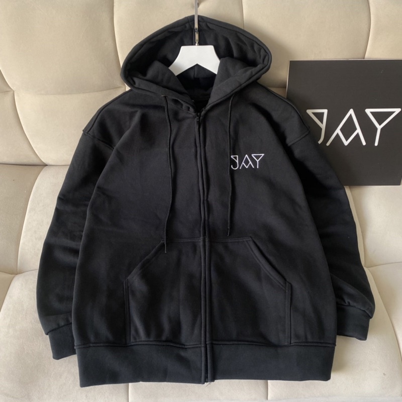 Áo Khoác Hoodie Unisex ZIP Nỉ Bông Thêu JAY màu ĐEN  Nam nữ unisex/Áo hoodie dây kéo có mũ form rộng Jaystoree
