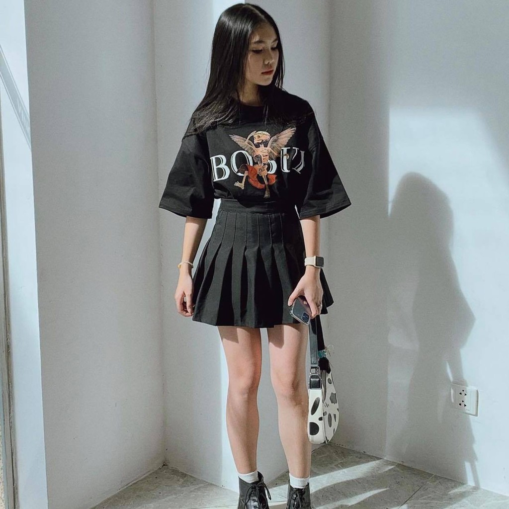 ÁO THUN TAY LỠ BO BỤI NAM NỮ CHẤT LIỆU COTTON PHA FULL TAG LOGO - GIN STORE