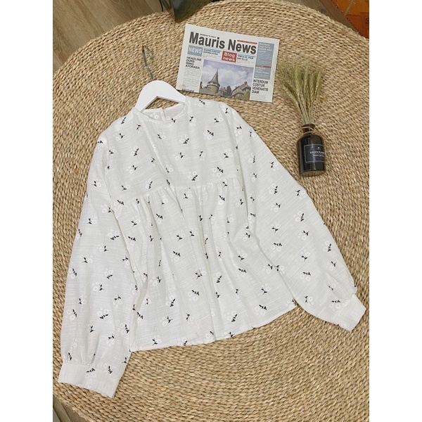 Áo babydoll hoa, áo babydoll nữ màu trắng bánh bèo, áo babydoll áo kiểu tay phồng | BigBuy360 - bigbuy360.vn