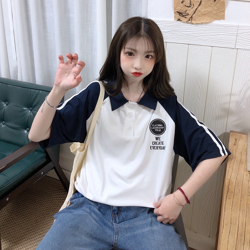 Áo Thun Polo Tay Ngắn Dáng Rộng In Hình Vui Nhộn Phối Màu Tương Phản Cá Tính | BigBuy360 - bigbuy360.vn