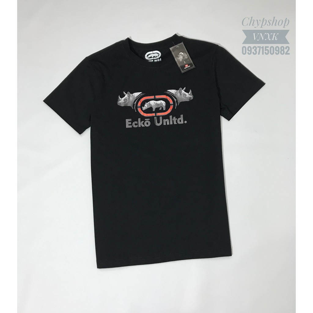 Áo thun unisex tay ngắn cổ tròn màu đen in logo Ecko độc đáo.