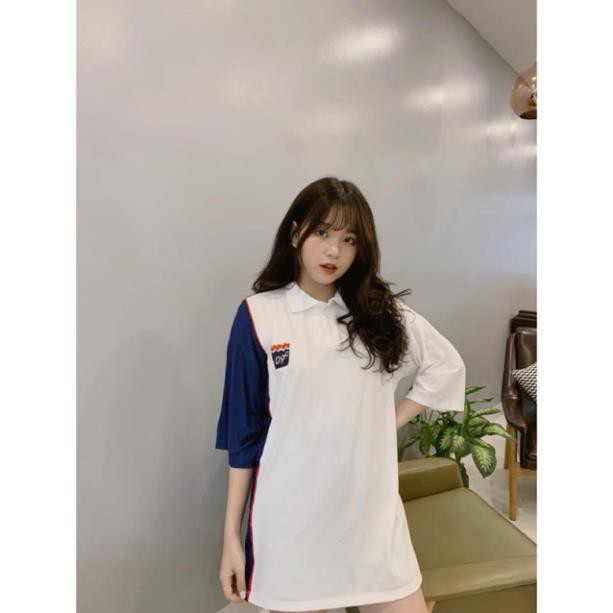 [SIÊU SALE] Áo polo nữ tay lỡ form rộng 🎀 Áo polo trắng phối tay hình thêu ulzzang unisex  ྇ ◦