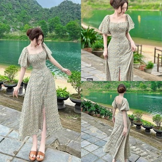 Váy Đầm hoa vintage dáng xoè , Đầm hoa nhí Quảng Châu cao cấp
