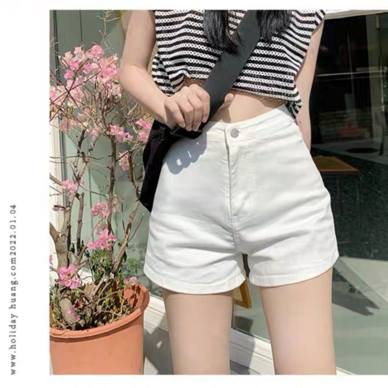 Quần short denim COZOK lưng cao co giãn kiểu dáng đơn giản thời trang