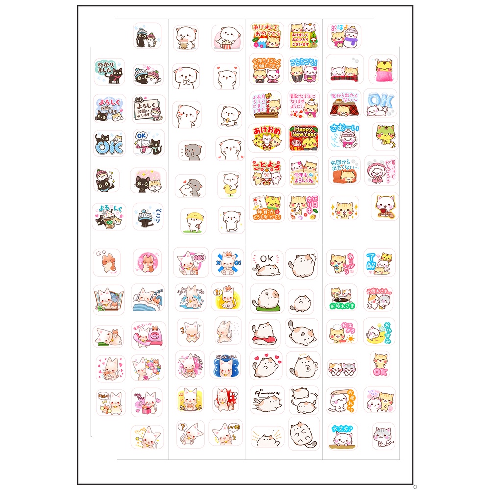 sticker mèo SI12 sticker mèo thỏ anh đào dễ thương bullet journal 7*19,5cm