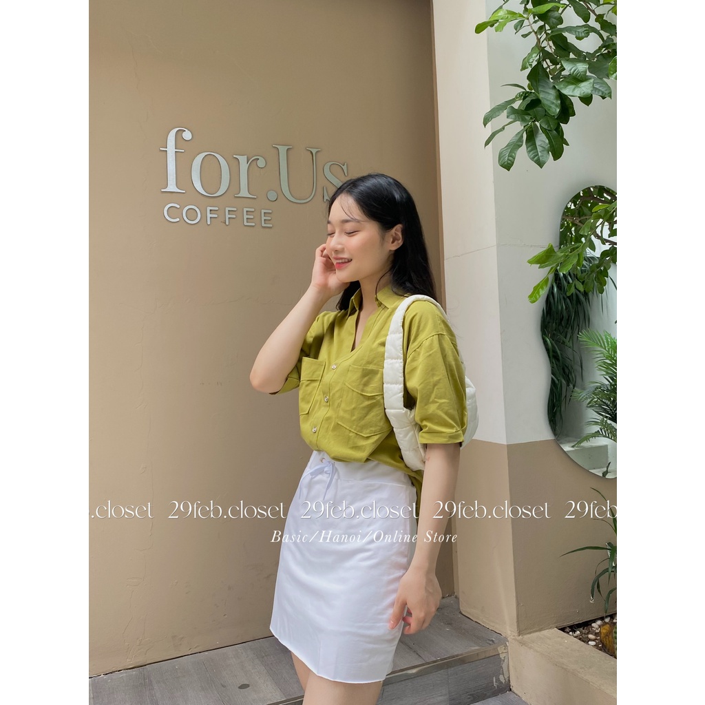 [Ảnh thật/Video] Áo sơ mi cộc tay cổ V xẻ tà - 29feb.closet - A71