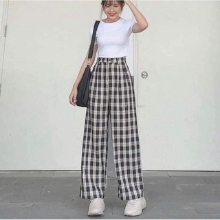 Quần kẻ caro ống rộng dáng dài cạp cao SIÊU HOT