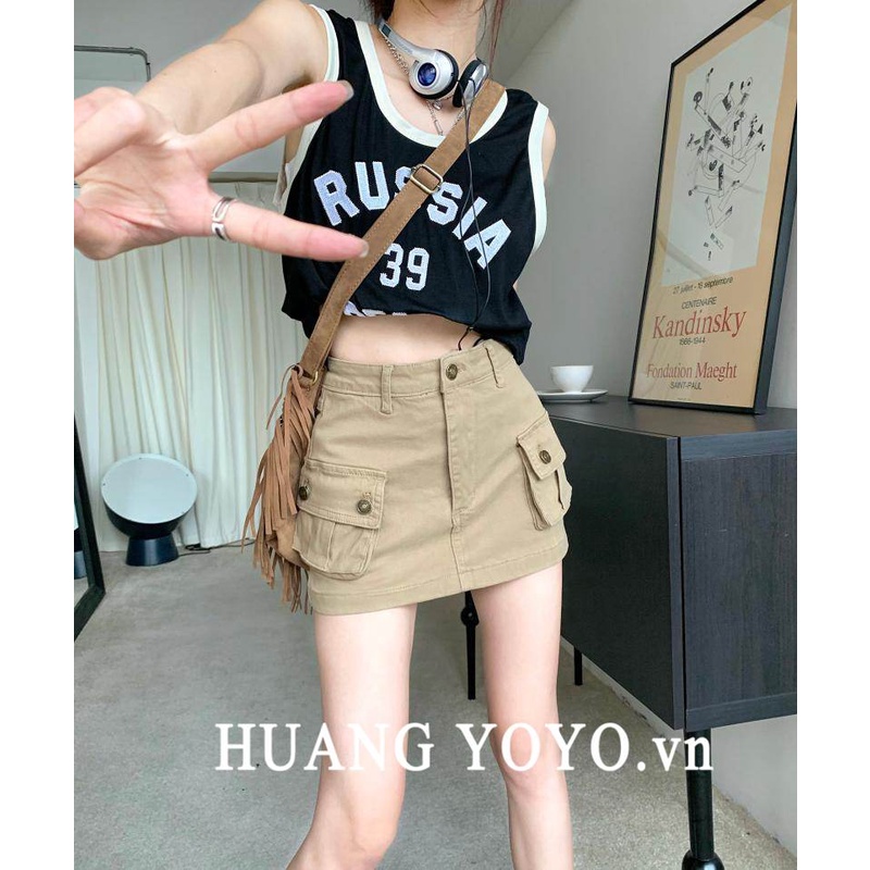 Huang YOYO Quần culottes denim Thời Trang Hàn Quốc Phong Cách retro Cho Nữ