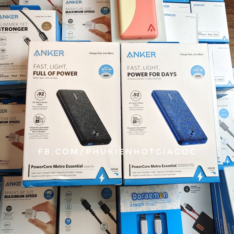 Pin PD Anker Powercore Metro Essential 20000 mAh A1287 20W / A1281 18W Sạc nhanh USB-C chuẩn PD Iphone 12 / 13