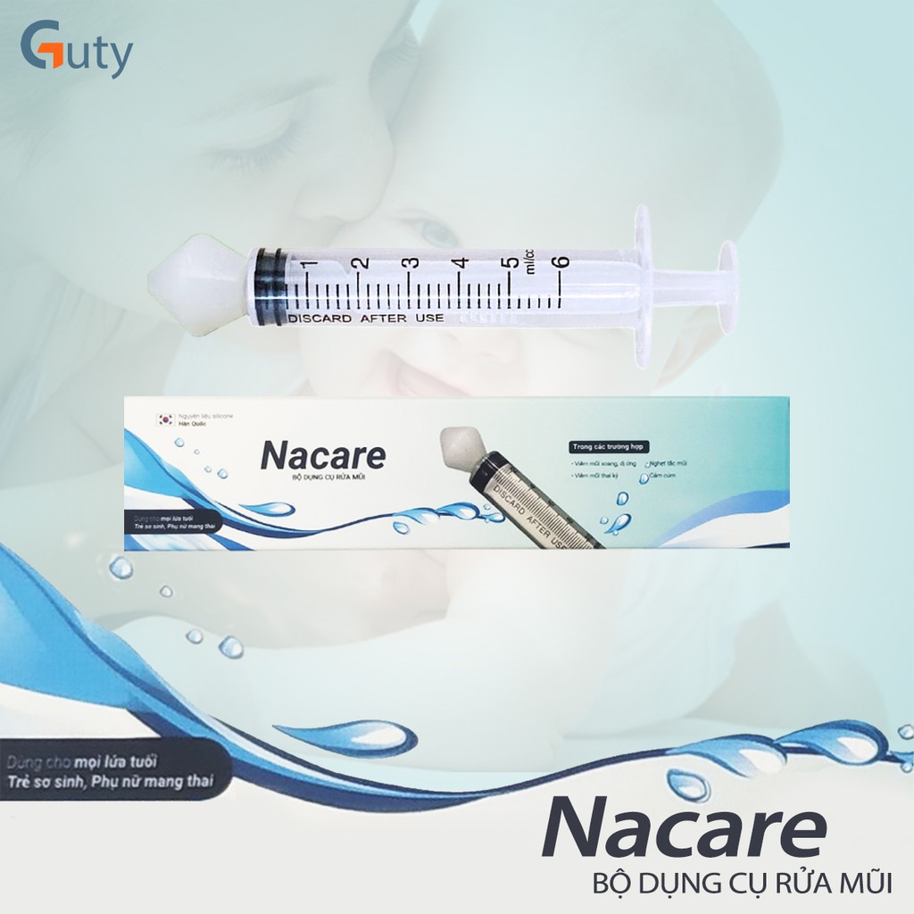 Bộ dụng cụ rửa mũi Nacare đầu silicone mềm, kháng khuẩn - đảm bảo an toàn tuyệt đối cho người sử dụng