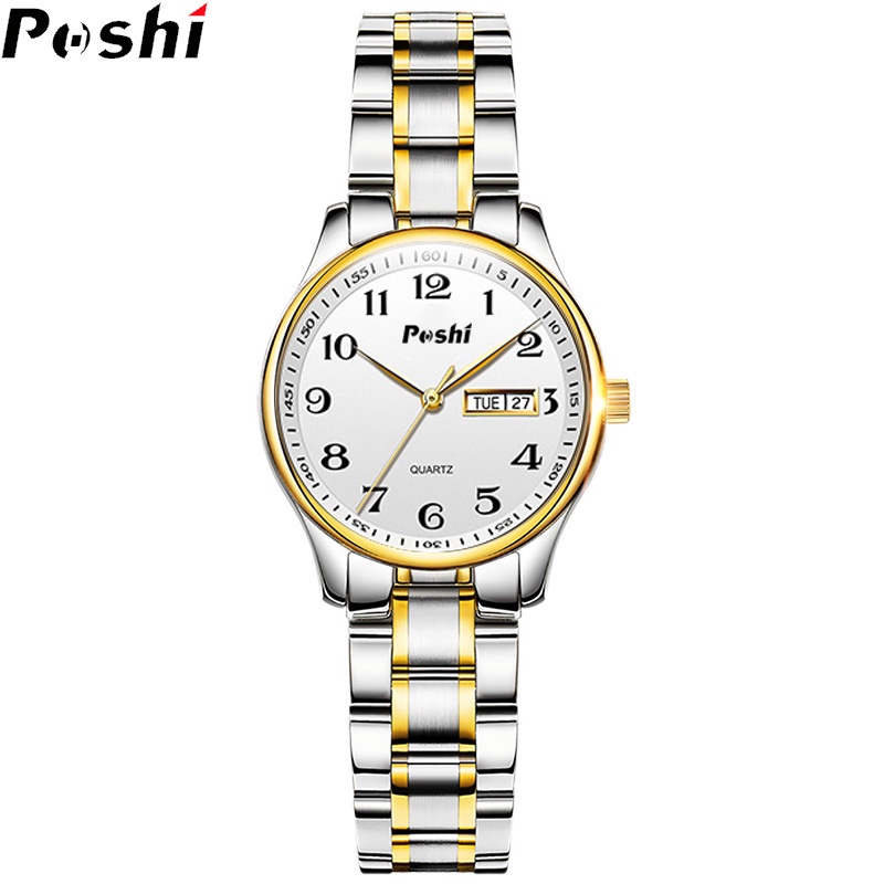 Đồng Hồ POSHI Dành Cho Nữ Chống Thấm Nước Trên Nữ Thép Không Gỉ Vàng Bạc Có Hộp Relo Lịch Thạch Anh Sang Trọng Thời Trang Hàn Quốc Mặt Số Mặt Số Cổ Tay Đồng Hồ Nữ