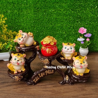 Bộ 04 tượng Hổ vằn kèm túi vàng đỏ chữ Phát và chân đế Tài Lộc Phát