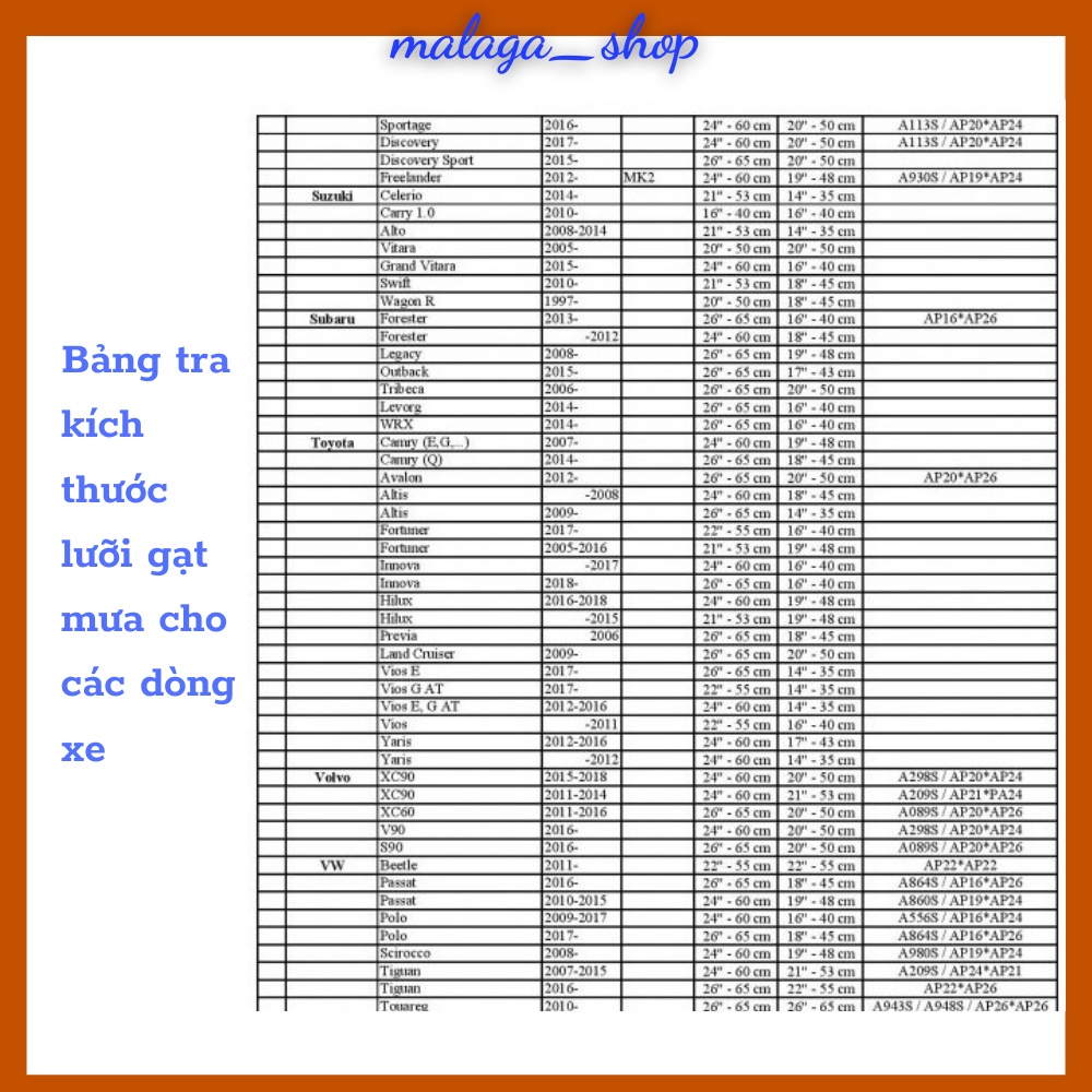 Lưỡi gạt mưa ô tô, đủ kích thước, phù hợp với nhiều dòng xe hơi LGM