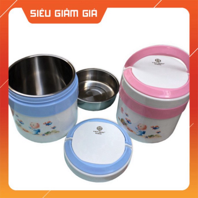 [HN] Cặp lồng giữ nhiệt ủ nhiệt cơm/cháo/phở 2 ngăn 1350ml nhựa PP, ruột inox Việt Nhật - Made in Việt Nam