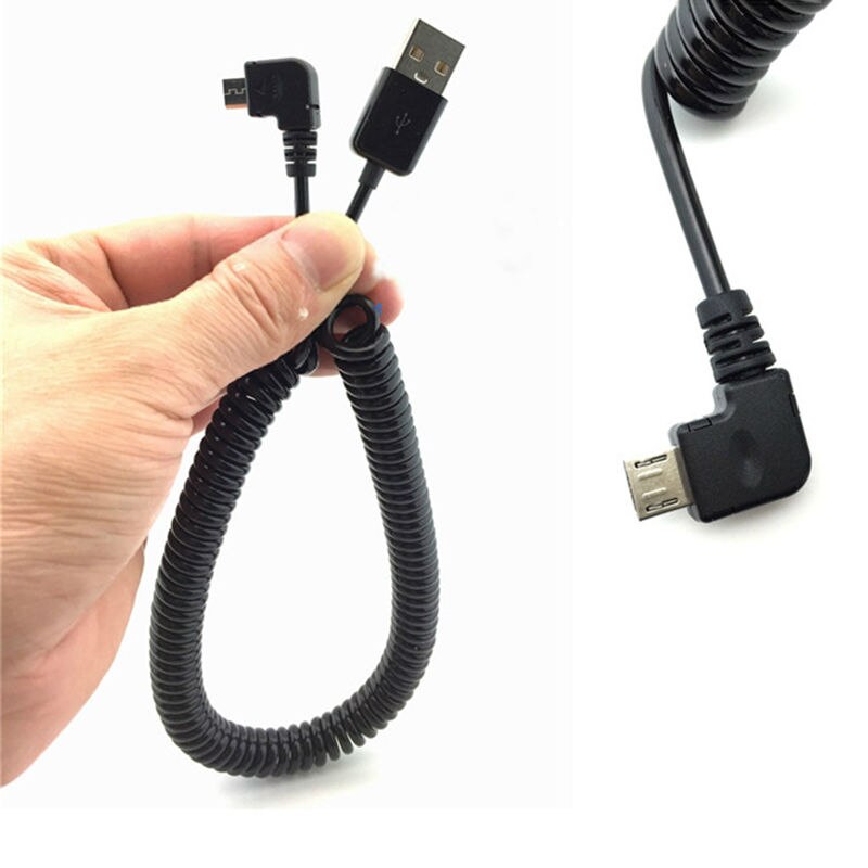 Cáp Micro USB Nam 90 độ Góc khuỷu tay đến USB Nam Lò xo cuộn có thể thu vào Kéo dài Dây cáp sạc dữ liệu nhanh 