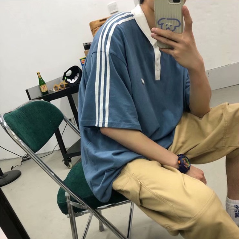 Áo Polo Tay Ngắn Dáng Rộng Họa Tiết Kẻ Sọc Kiểu Hàn Quốc Mùa Hè Năng Động Hợp Thời Trang Cho Nam | BigBuy360 - bigbuy360.vn