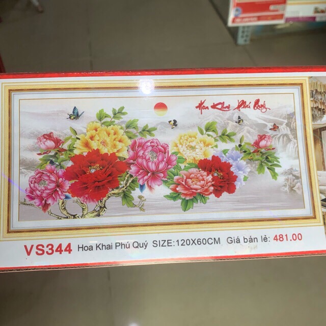 Tranh đính đá Hoa Mẫu Đơn Vs344 (120x60) chưa đính