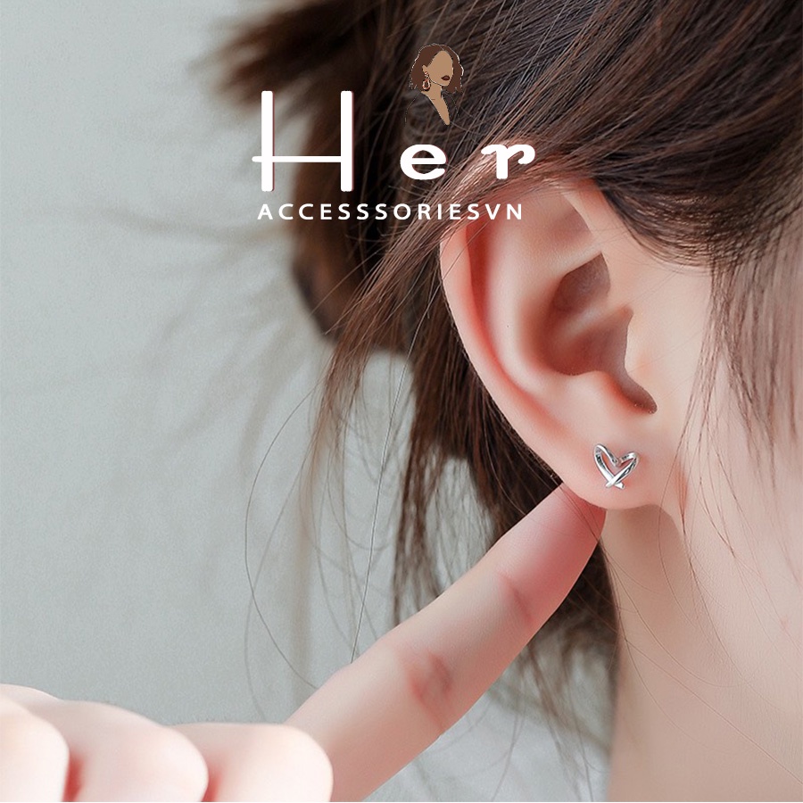 Khuyên tai, bông tai nữ Bạc 925 hình trái tim nhỏ xinh xắn her.accessories H42T