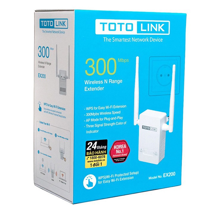 Thiết bị mở rộng sóng WiFi TOTOLINK EX200 chuẩn N 300Mbps DGW phân phối