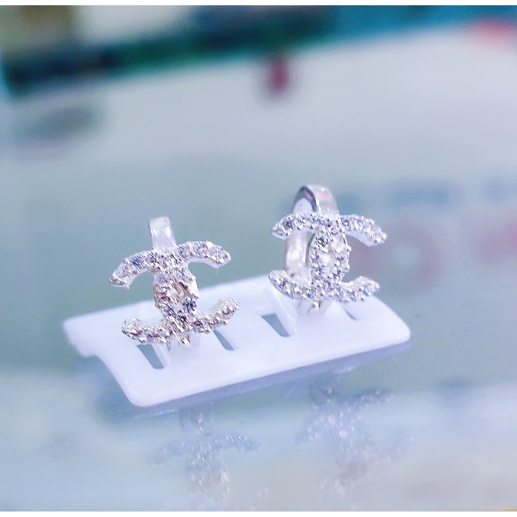 Bông tai bạc  Bông tai chữ x bạc ta đính đá trắng nhỏ xinh cho bé Van Jewelry V10656