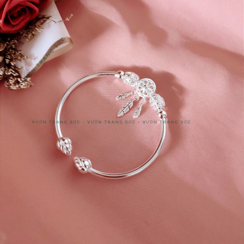 Vòng tay bạc nữ S925 - Lắc tay nữ bạc S925 Cuff nụ sen charm Drecat vintage Vườn Trang Sức VTSVT019