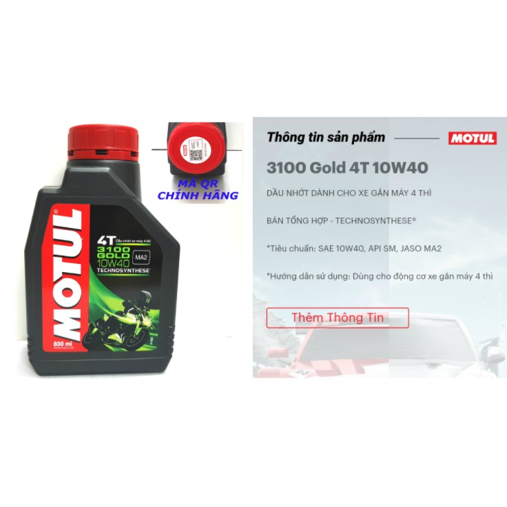 Nhớt xe số Motul 3100 Gold 4T 10w40 800ml- Hàng chính hãng