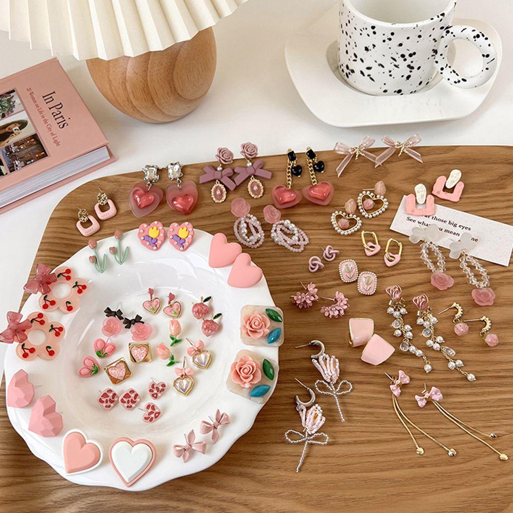 Bông Tai Dáng Dài Hình Hoa Màu Hồng Ngọt Ngào Thời Trang Dự Tiệc 1 Cái