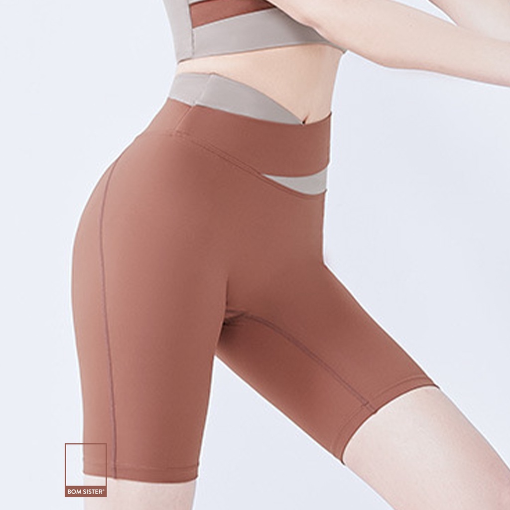 Quần đùi thể thao tập Yoga - Gym cạp cao co giãn 4 chiều BOM SISTER QT0064